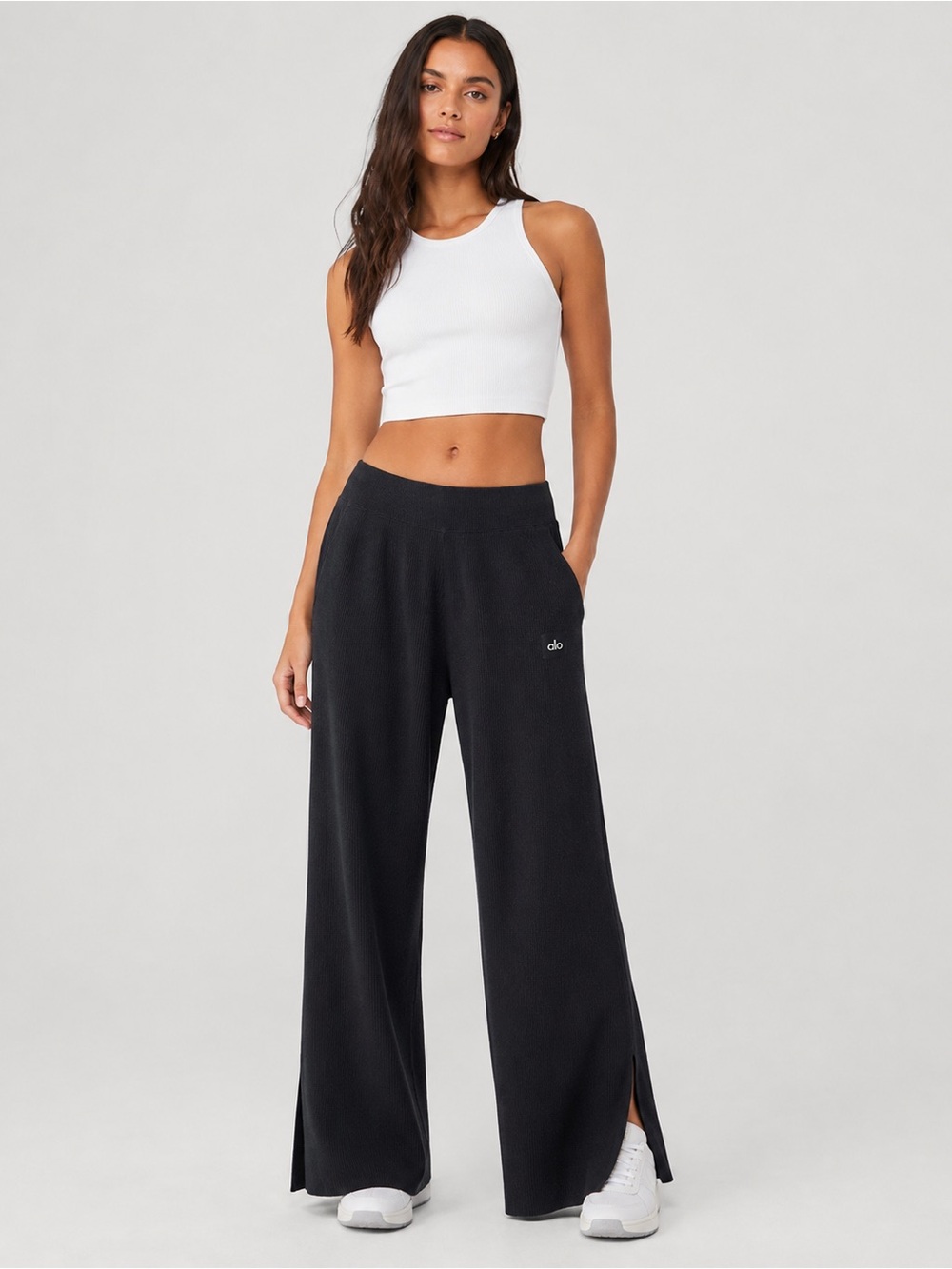 ALO Yoga Kids Black Wide-Leg Ribbed Knit Pants